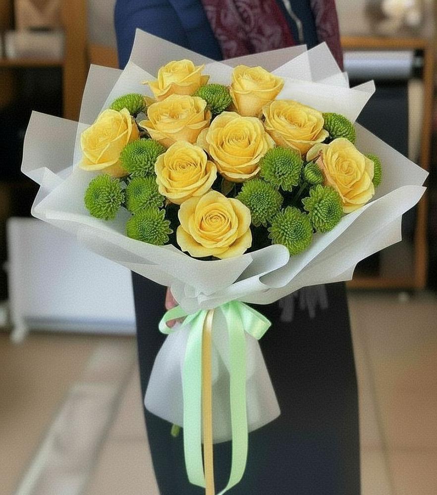 Букет цветов из: Хризантемы и Розы в Ладушкине