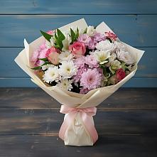 Букет цветов из:  Хризантемы, Альстромерии и Розы в Ладушкине