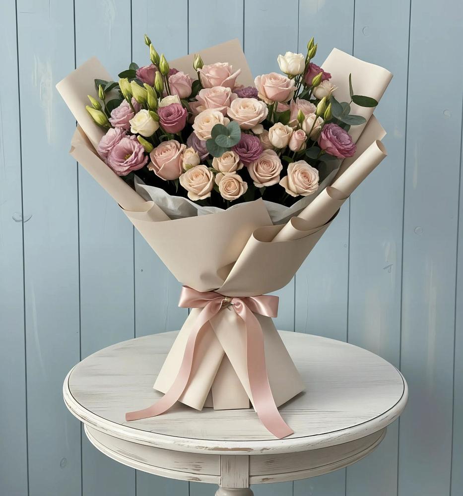 Букет цветов из: Розы и Лизиантусы в Ладушкине