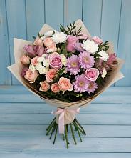 Букет цветов из:  Хризантемы, Розы и Альстромерии в Ладушкине