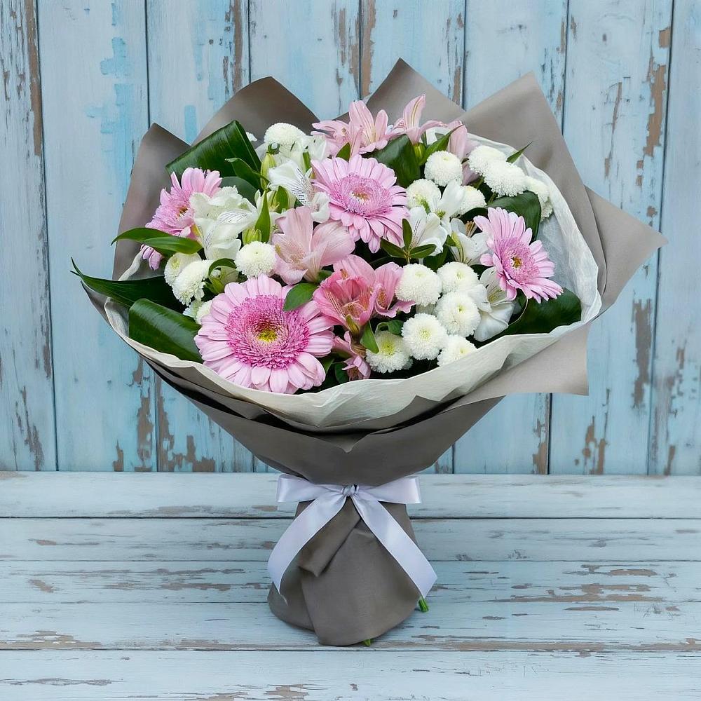 Букет цветов из: Герберы, Альстромерии и Хризантемы в Ладушкине